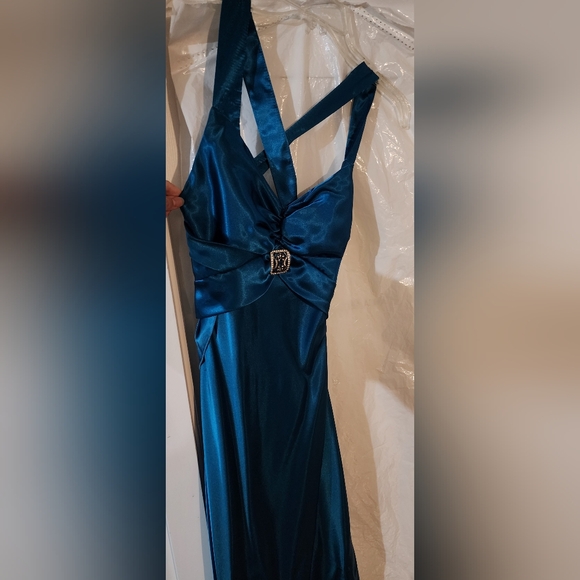 Teal Jessica McClintock floor length prom dress or gown with low back - Picture 1 of 4